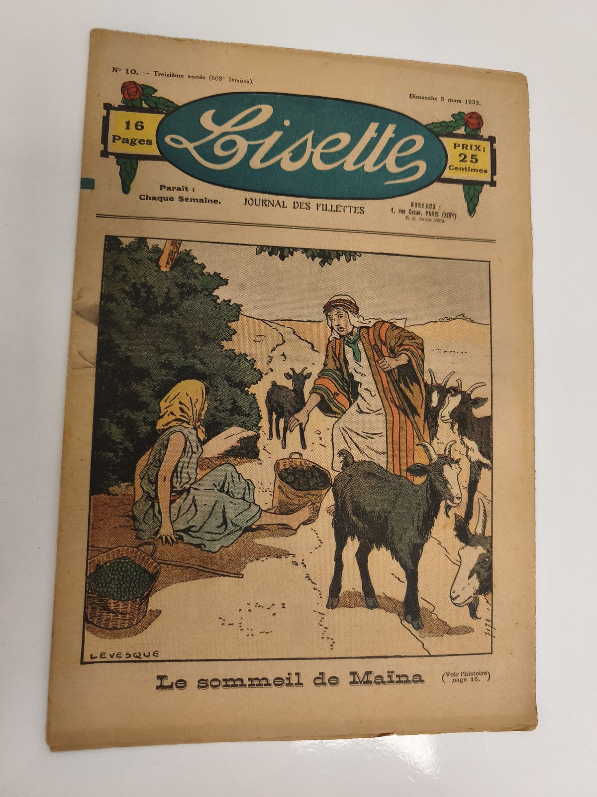 Ancien journal Lisette 1933, Journal des fillettes, 16 pages, couverture illustr
