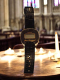Montre digitale vintage Jean Dauteuil quartz femme, cadran noir, bracelet effet
