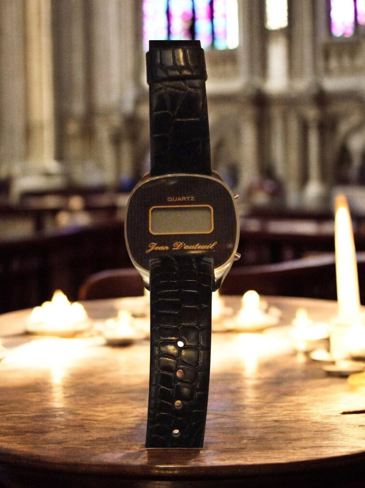 Montre digitale vintage Jean Dauteuil quartz femme, cadran noir, bracelet effet
