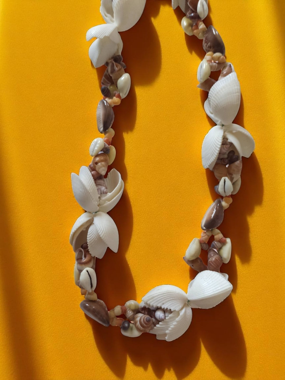 Collier vintage en coquillages naturels, bijou ancien, tons crème et beige