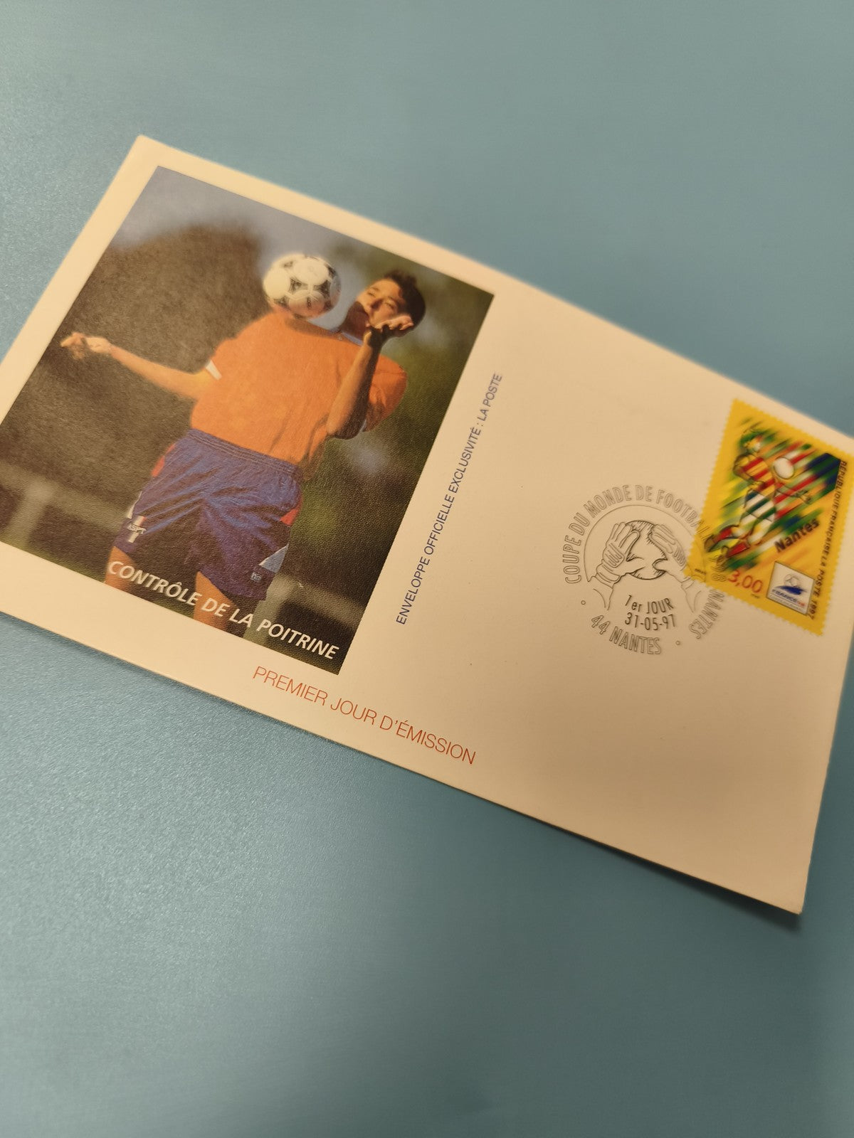 Enveloppe FDC premier jour football Nantes 1997 timbre Coupe du Monde