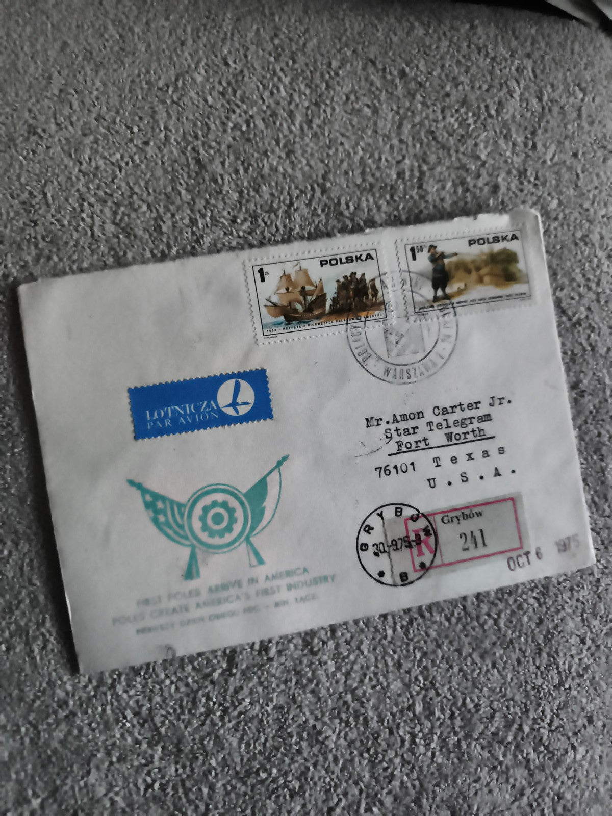 Lettre affranchie Pologne 1975 timbres navire & costume, Par Avion, Grybów