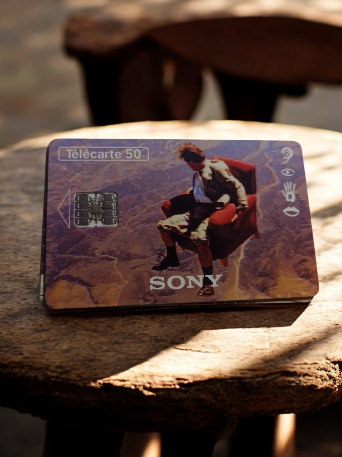 Télécarte 50 unités SONY vintage, carte téléphonique ancienne, design publicitai