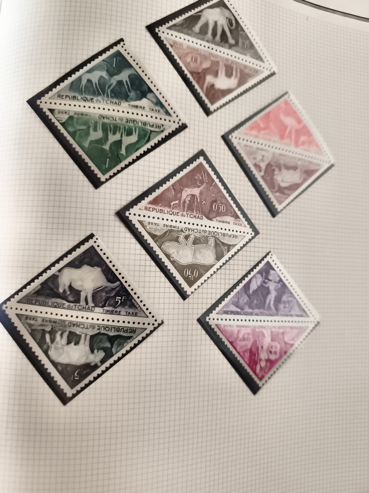 Timbres taxe anciens République du Tchad animaux neufs x7 vintage philatélie