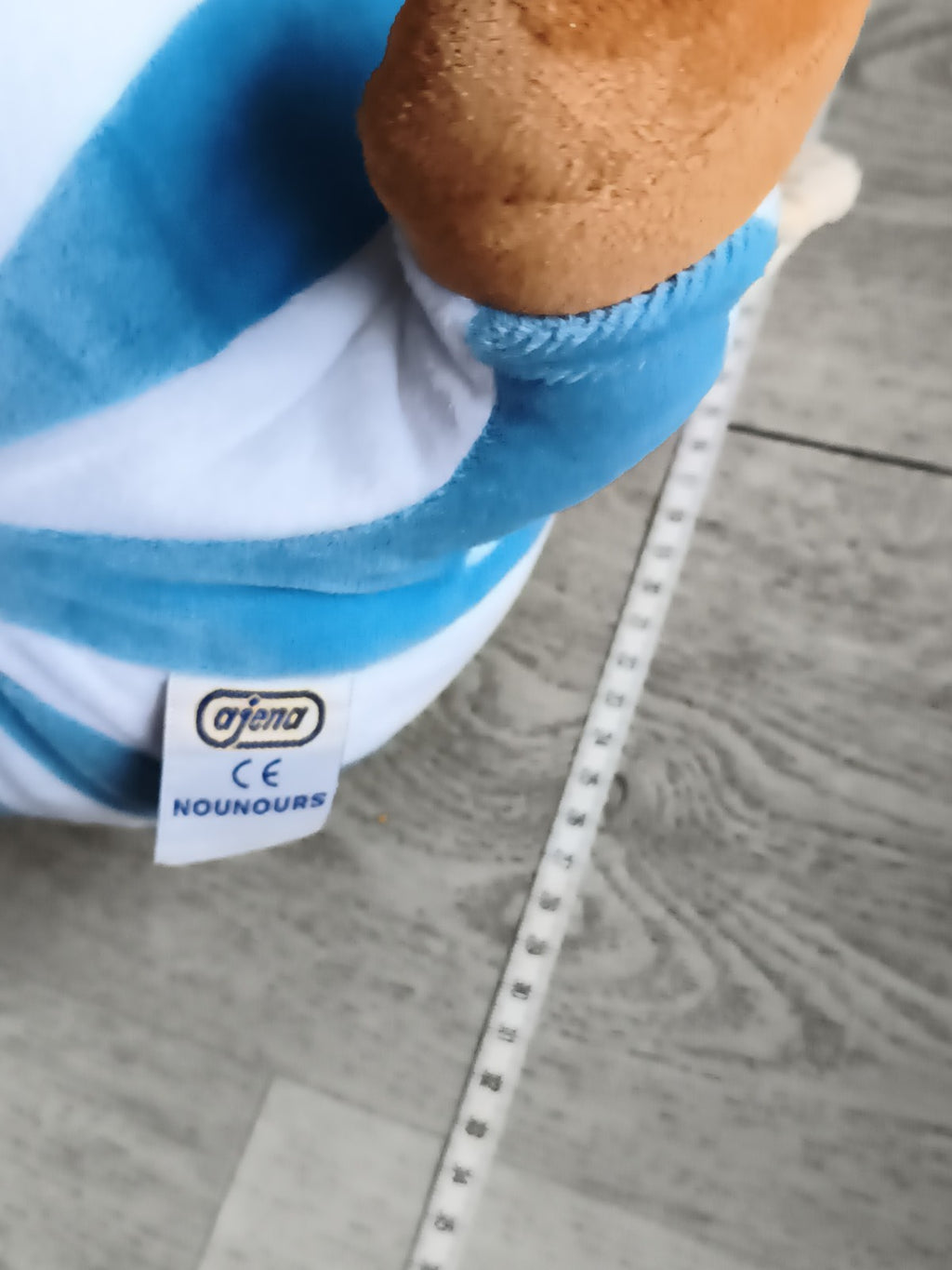 Peluche Astérix vintage Parc Astérix bleu blanc rayé licence étiquette