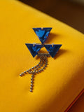 Broche vintage géométrique dorée et bleu saphir, style rétro années 80