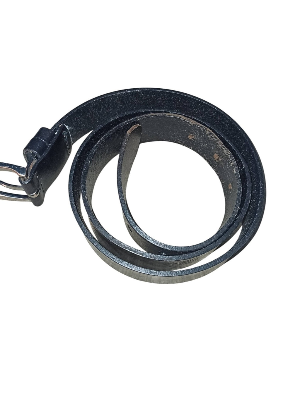Ceinture vintage cuir noir boucle métal années 60 style rétro authentique