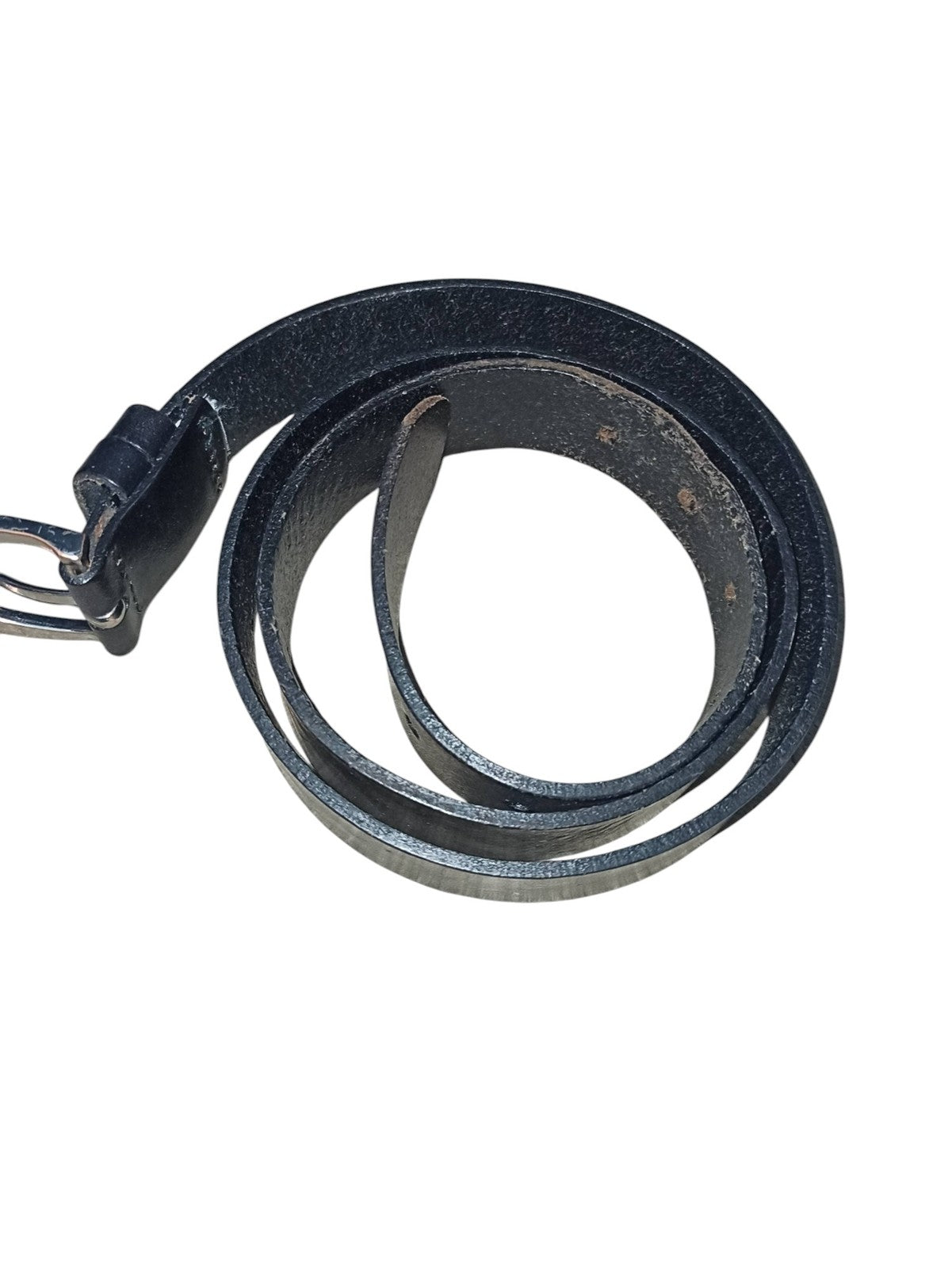 Ceinture vintage cuir noir boucle métal années 60 style rétro authentique