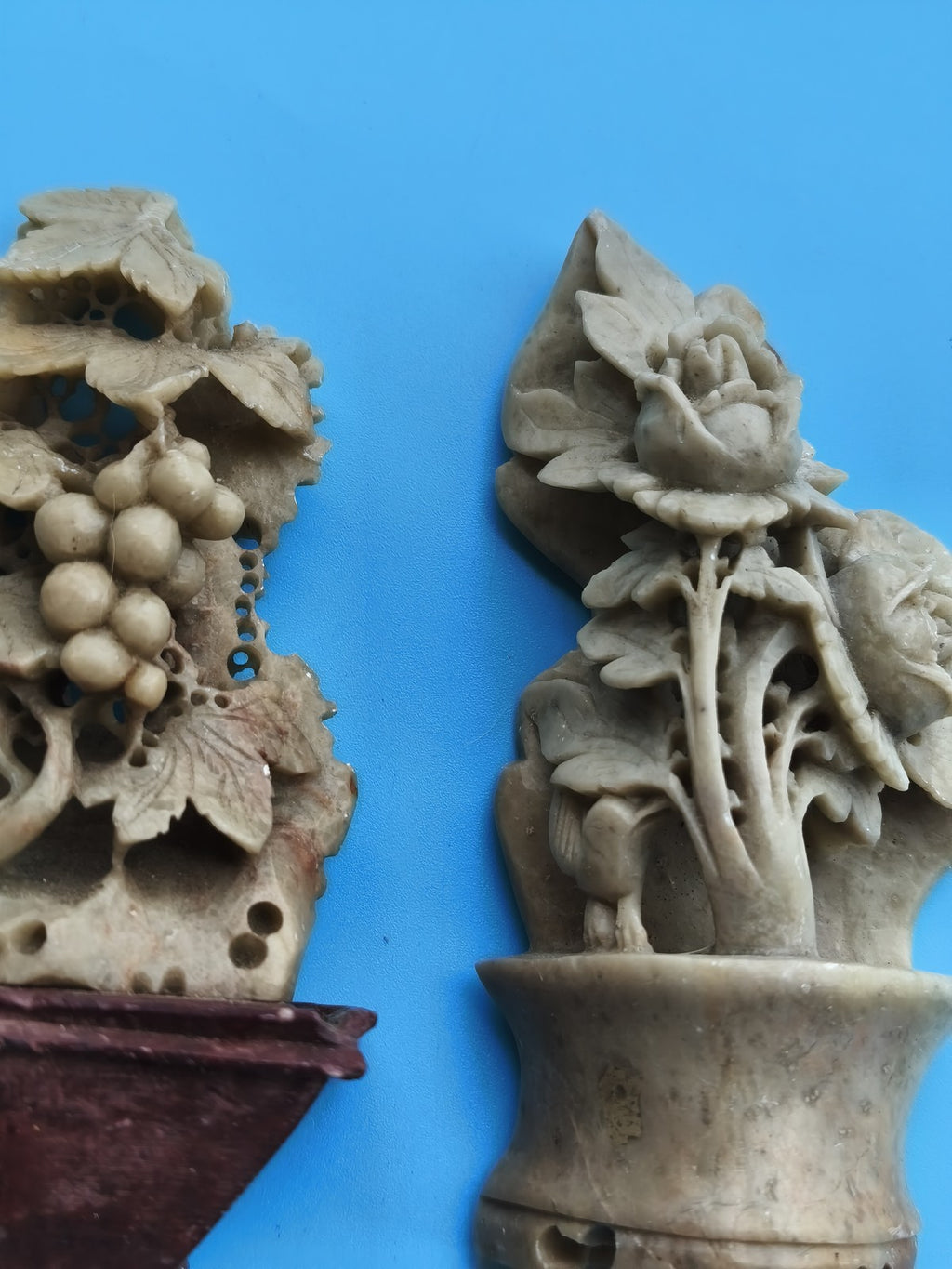 Lot 2 statuettes japonaises anciennes en stéatite, sculptures vintage rares