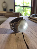Bague vintage fantaisie perle blanche strass rétro taille 51