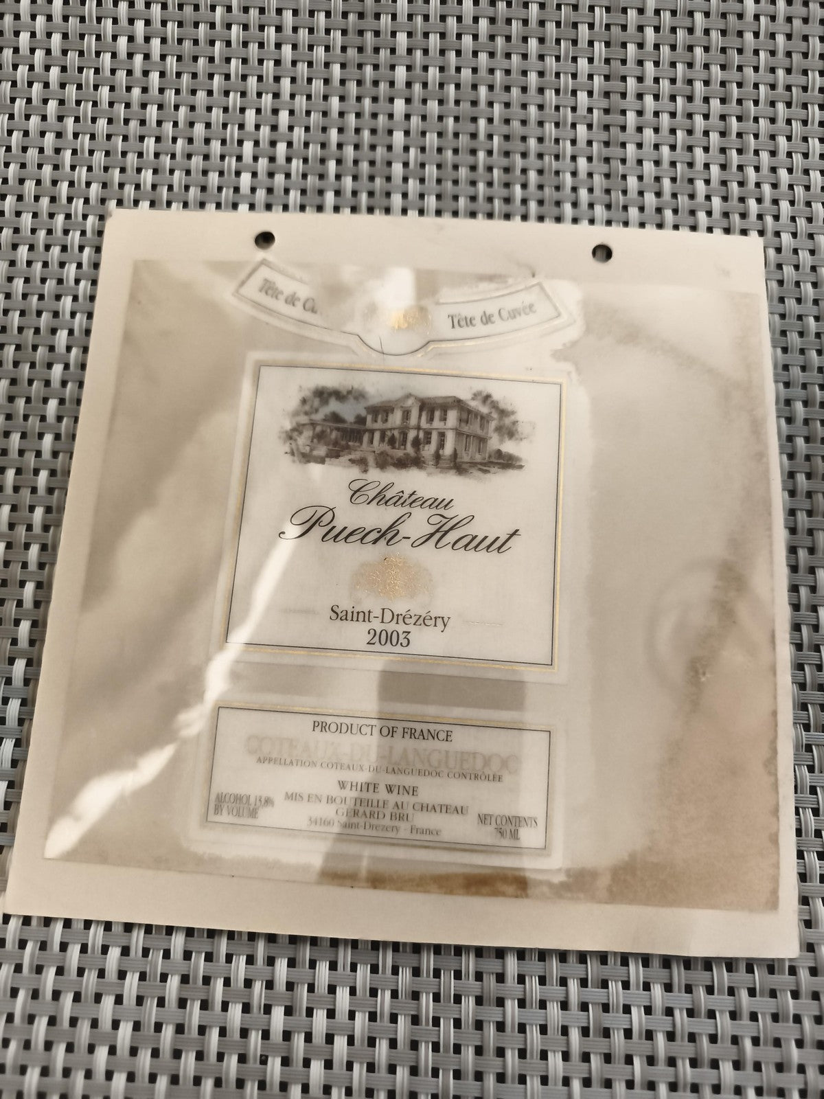 Étiquette vin Château Puech-Haut 2003 Tête de Cuvée Saint-Drézéry Languedoc