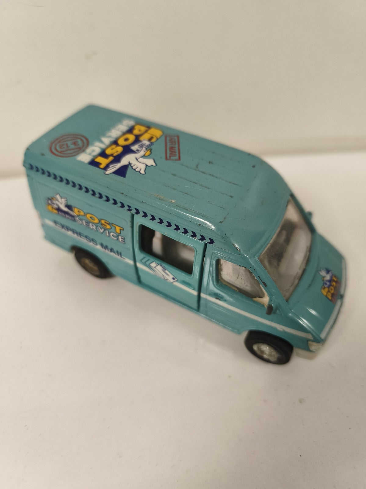 Ancienne voiture miniature POST SERVICE bleue rétro, jouet collection vintage