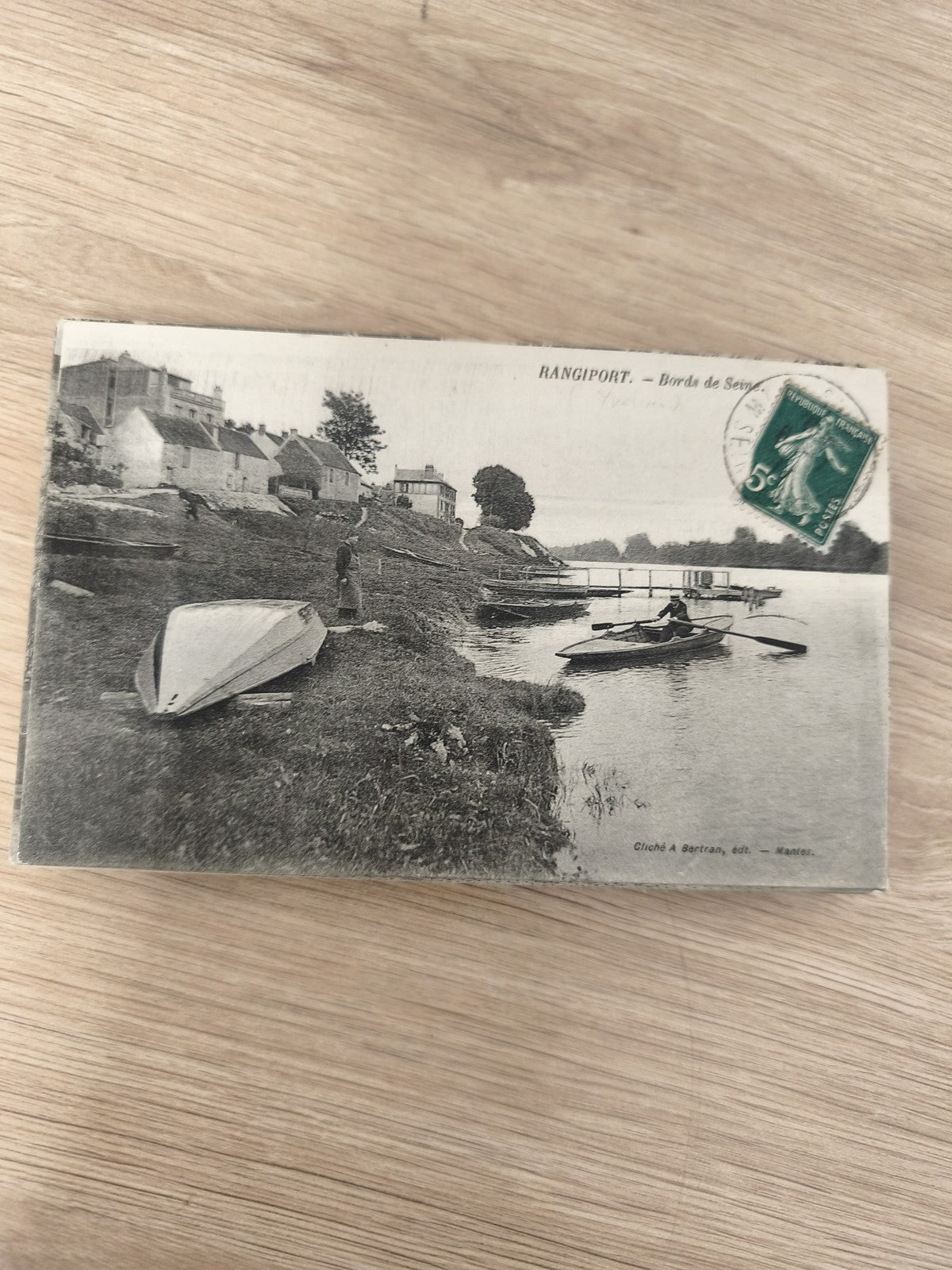 Ancienne CPA Rangport Bords de Seine barque timbre 5c France vintage
