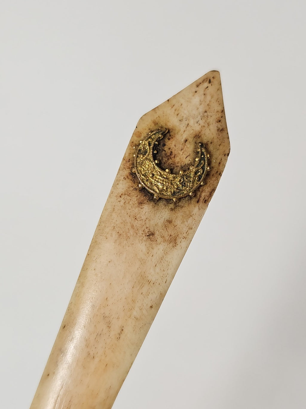 Vintage old carved bone pen holder, writing collectible, retro art object