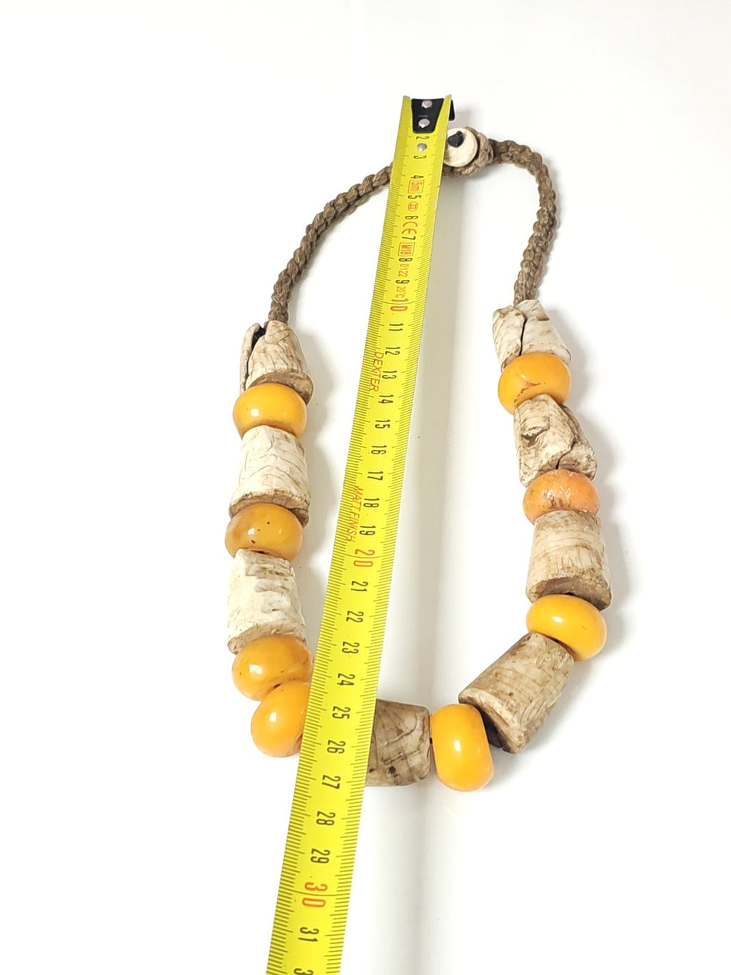 Collier perles ambre tibétain bakélite butterscotch et os 257g bijou artisanal