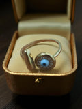Bague ouverte vintage œil bleu strass fantaisie taille 54 rétro ancien bijou