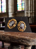 Boucles d’oreilles vintage dorées cabochon années 70 style baroque rétro