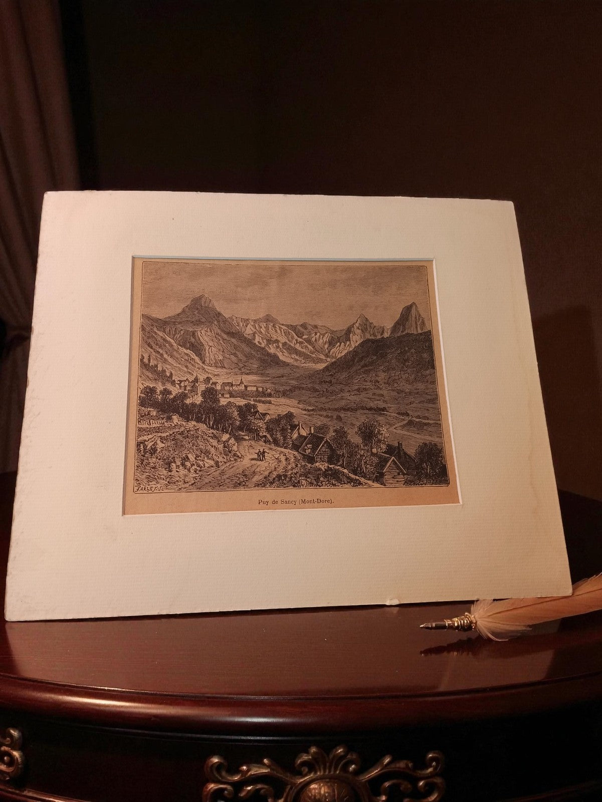 Gravure ancienne Puy de Sancy Mont-Dore vintage, paysage montagne rétro