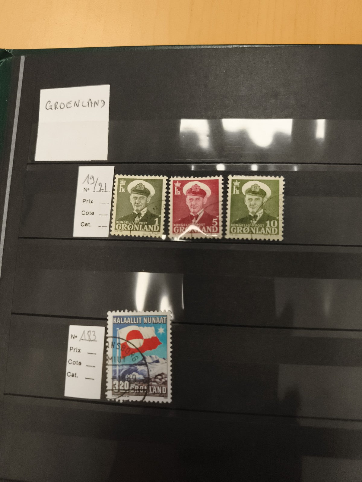 Timbres Groenland oblitérés lot x4, portraits royaux et paysage, philatélie