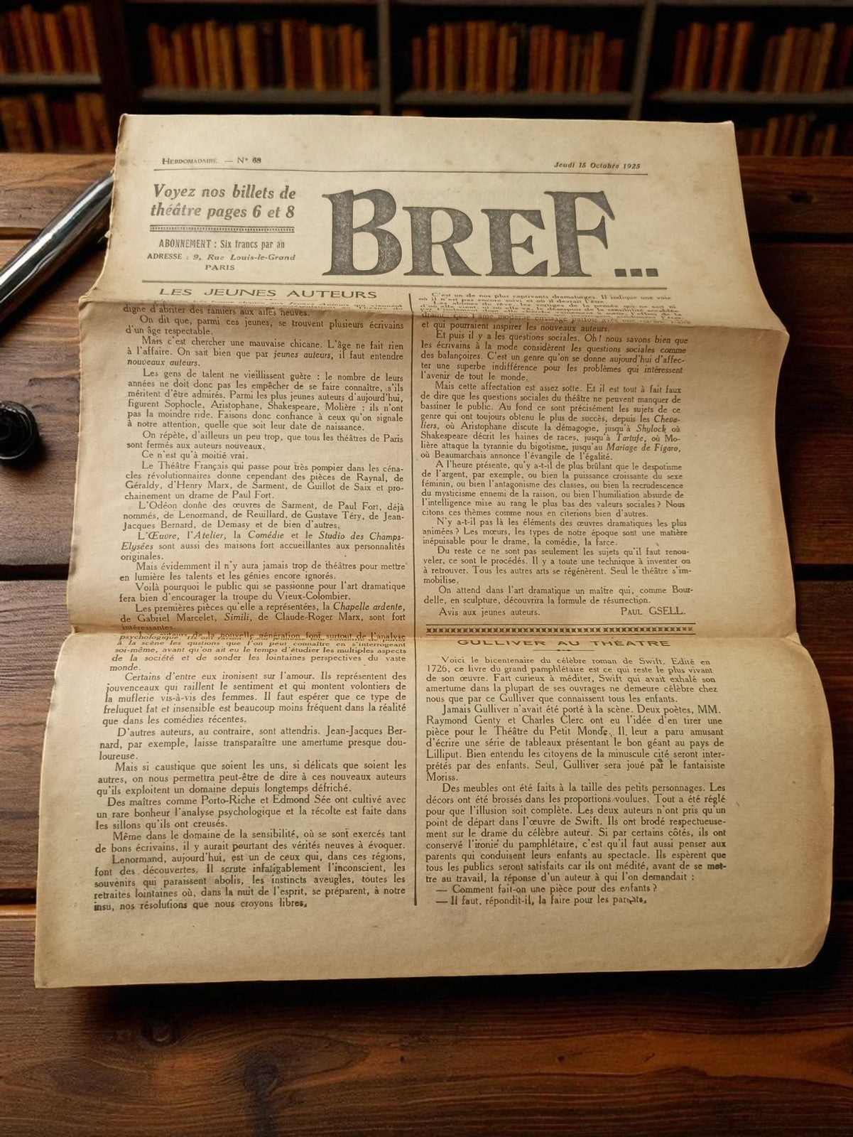 Journal ancien BREF 1925 presse d'époque vintage rétro Paris hebdomadaire