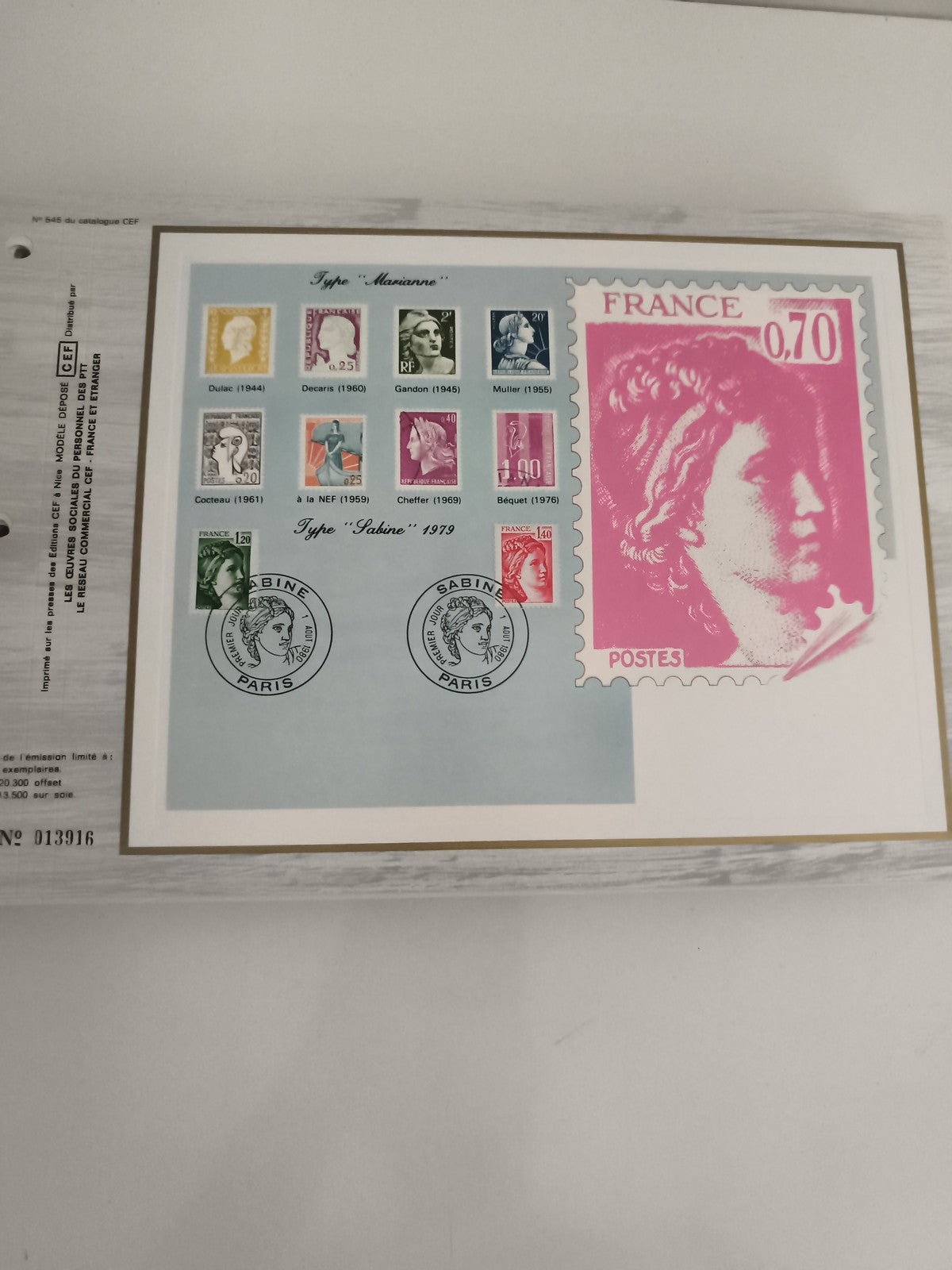 Feuillet CEF Marianne Sabine 1979 timbres France oblitérés philatélie