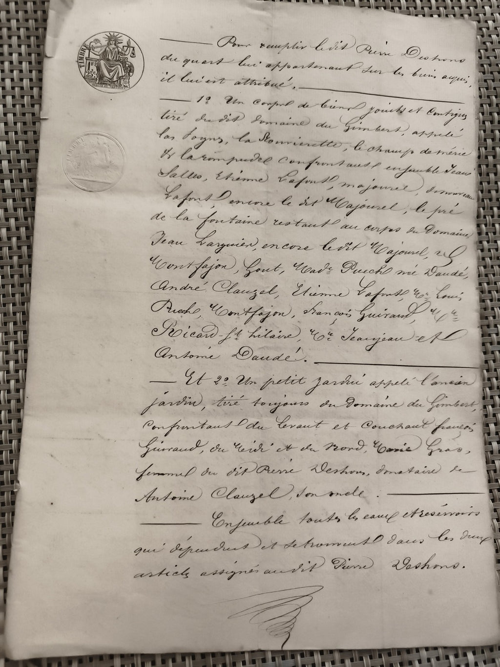 Ancien document manuscrit XIXe sceaux Justice France papier timbré