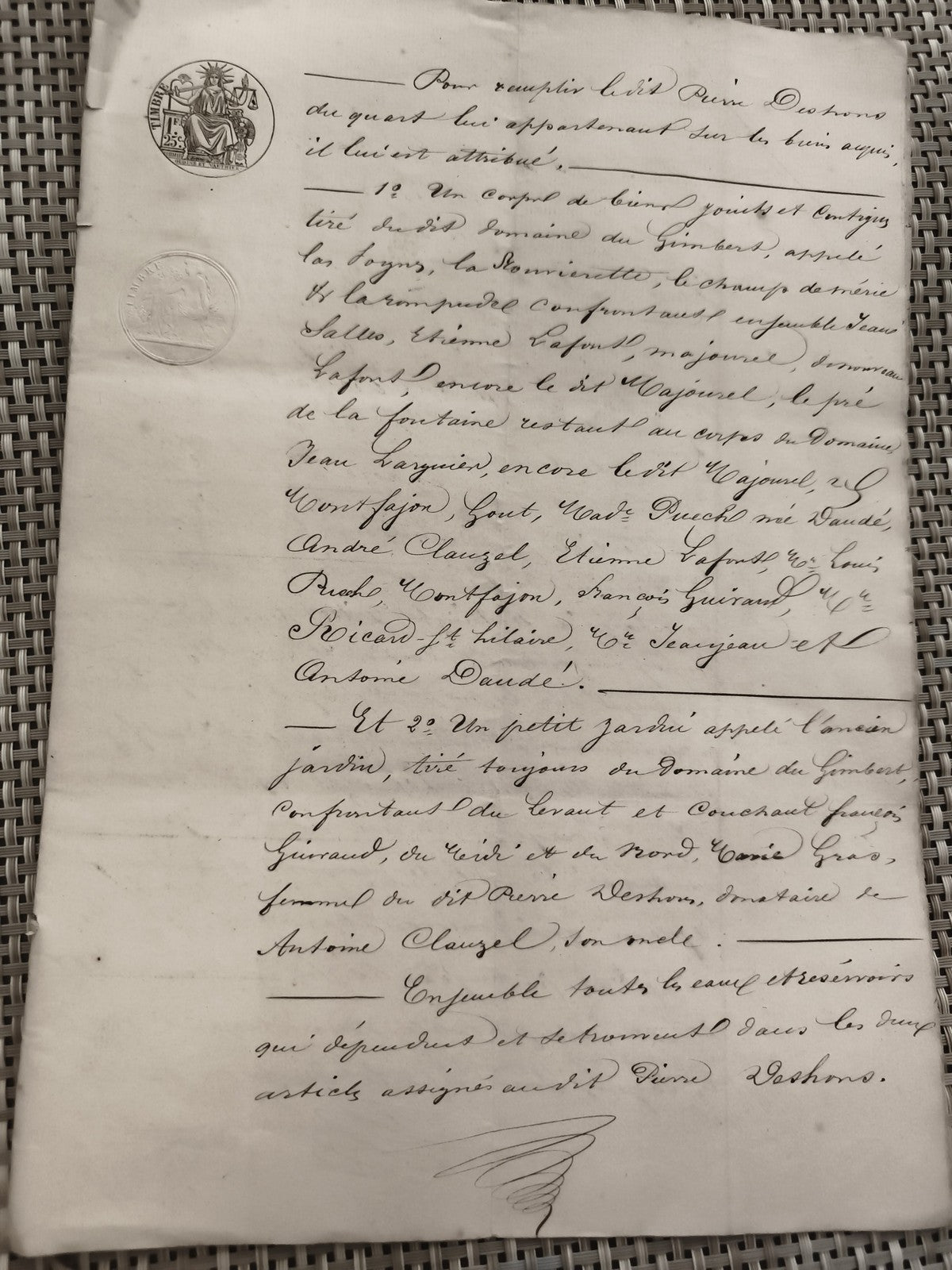 Ancien document manuscrit XIXe sceaux Justice France papier timbré