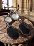 Boucles d’oreilles pendantes vintage 60s, noir et transparent, rétro tendance