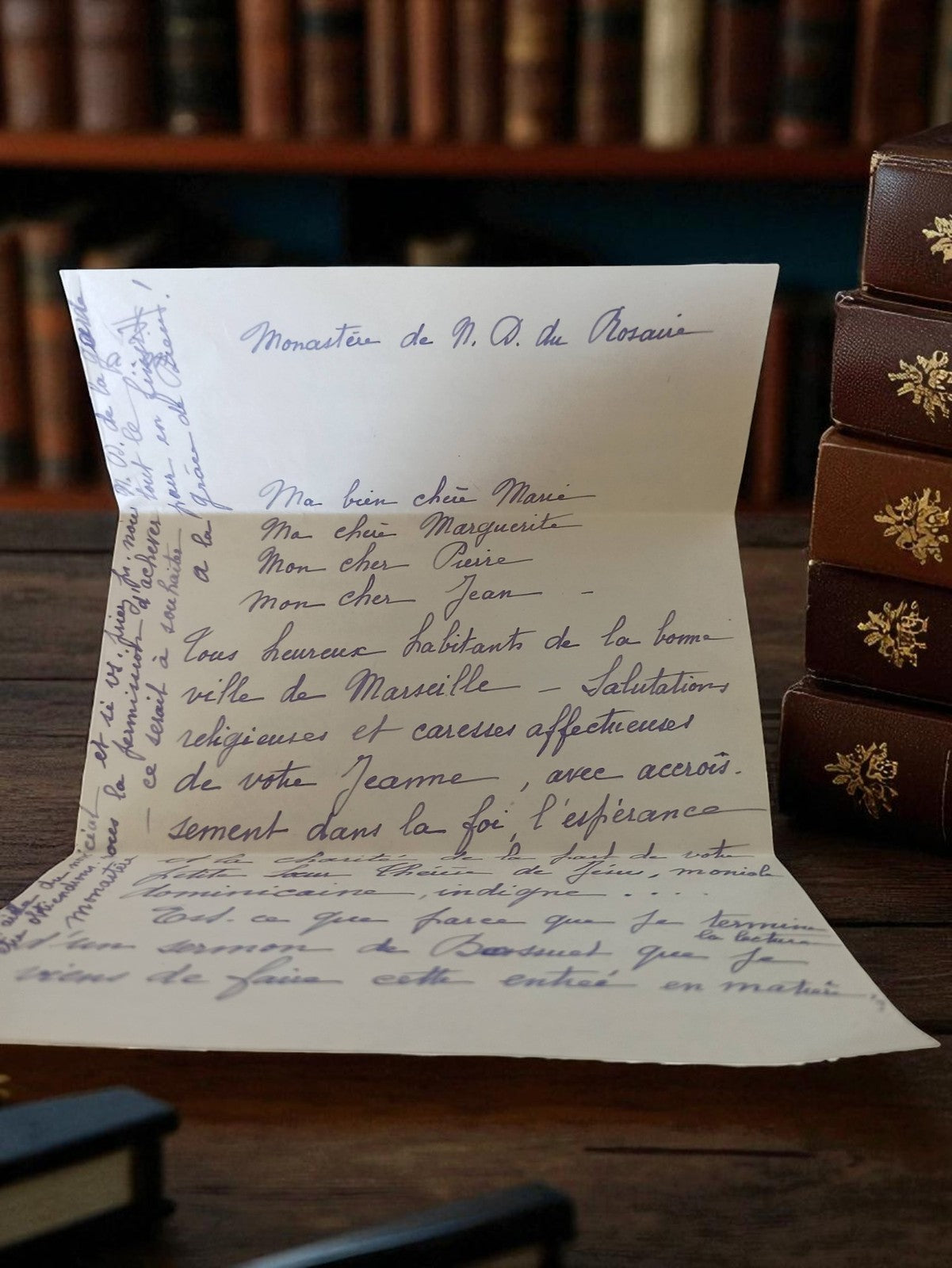 Lettre manuscrite ancienne Monastère du Rosaire Marseille 1940s écriture vintage