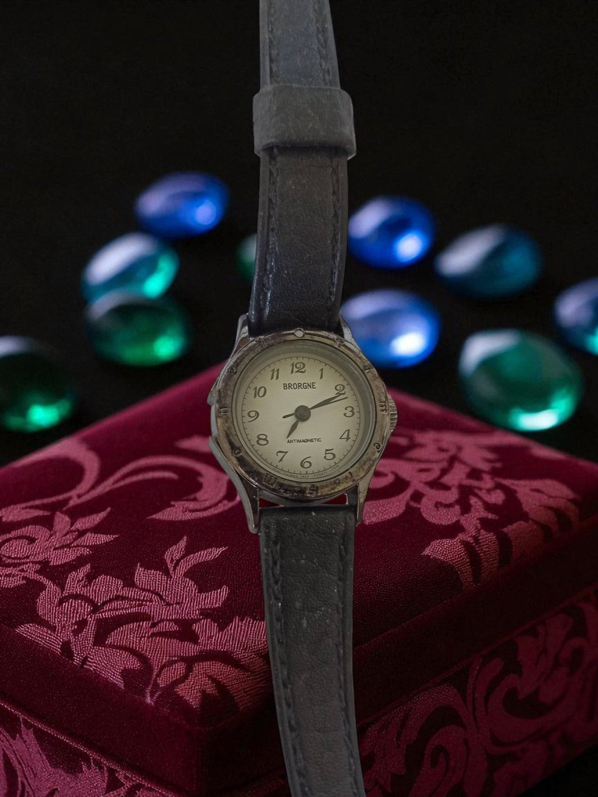 Montre homme BRORGNE Antimagnetic vintage, cadran argenté, bracelet gris rétro