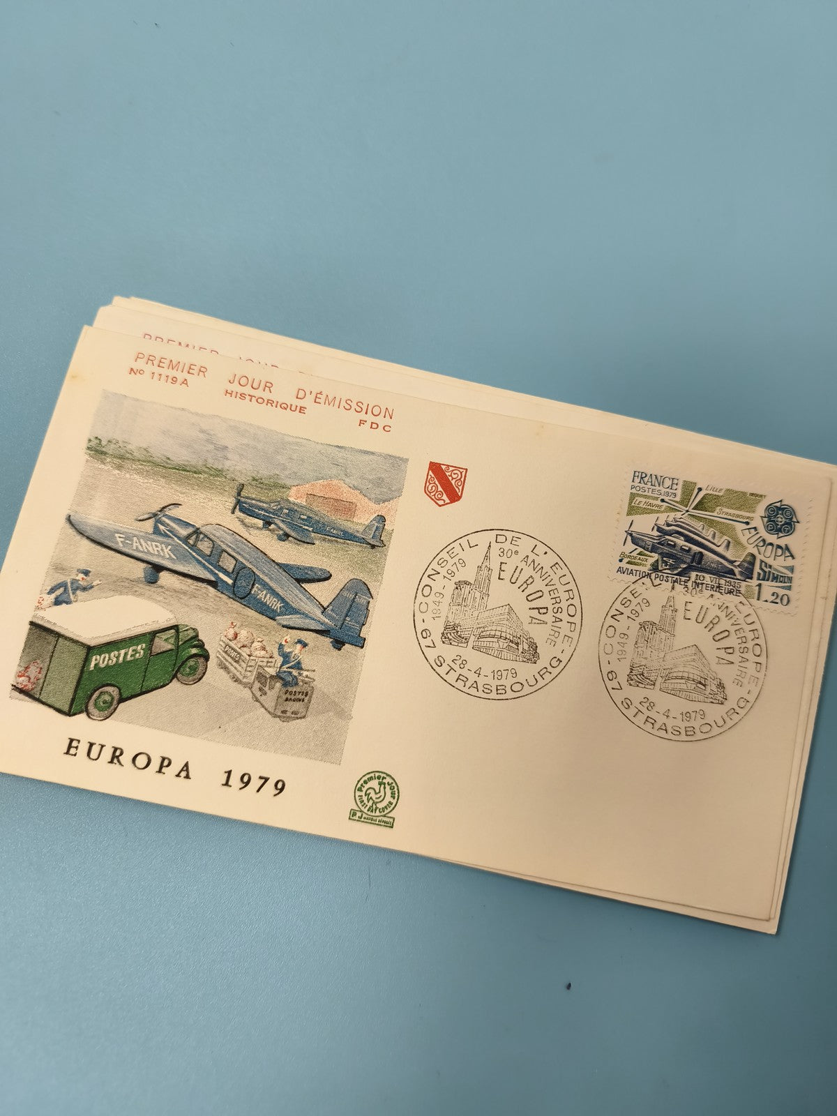Enveloppe FDC Premier Jour d?Émission Europa 1979, illustration avion et poste