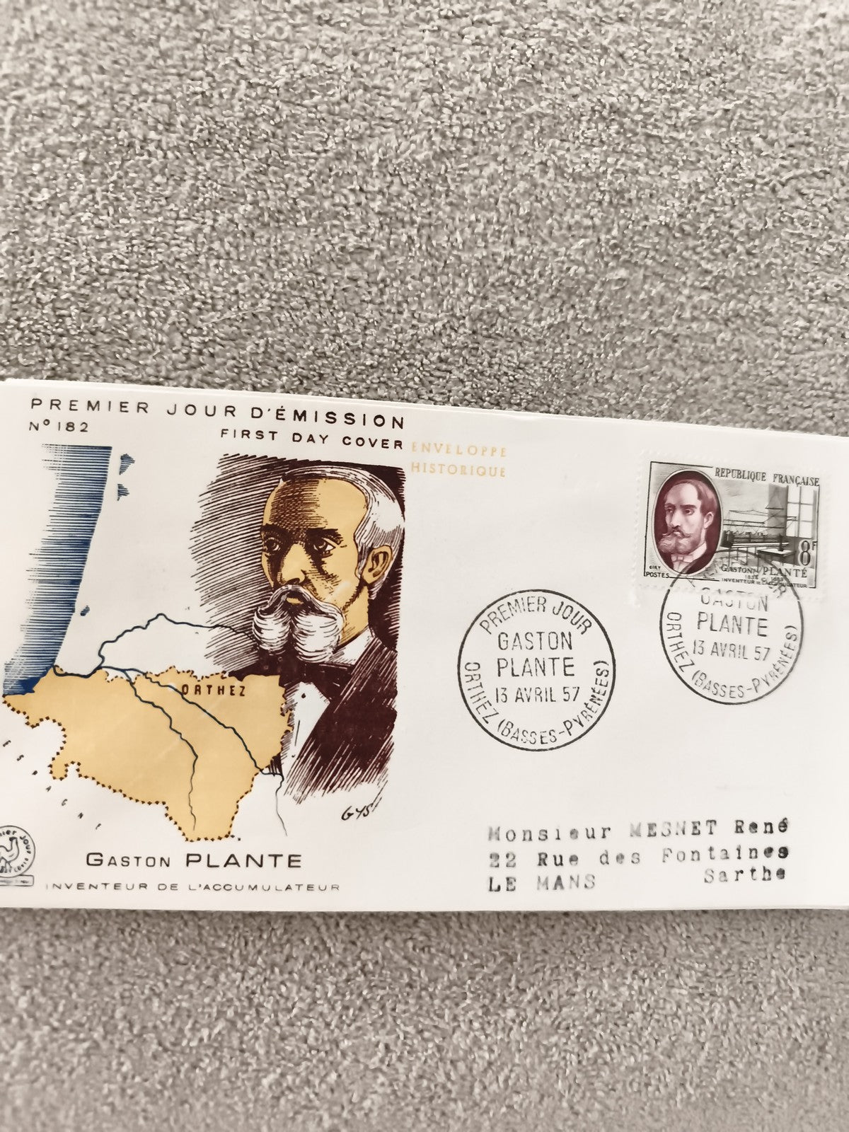 Première Jour d'Émission Gaston Planté 1957 enveloppe historique philatélie FDC