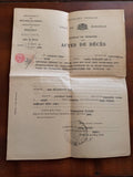 Acte de décès ancien Marseille 1943 document officiel vintage timbre fiscal