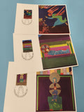 Cartes postales philatélie Liechtenstein motifs colorés timbres oblitérés