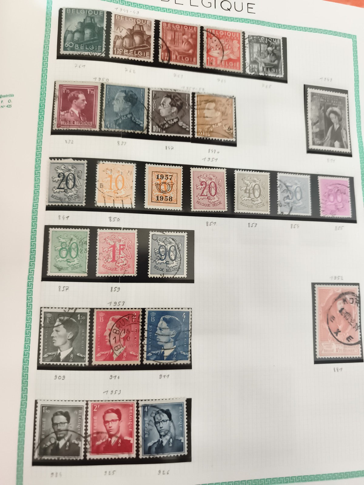 Timbres Belgique oblitérés années 1950-1960 philatélie lot varié
