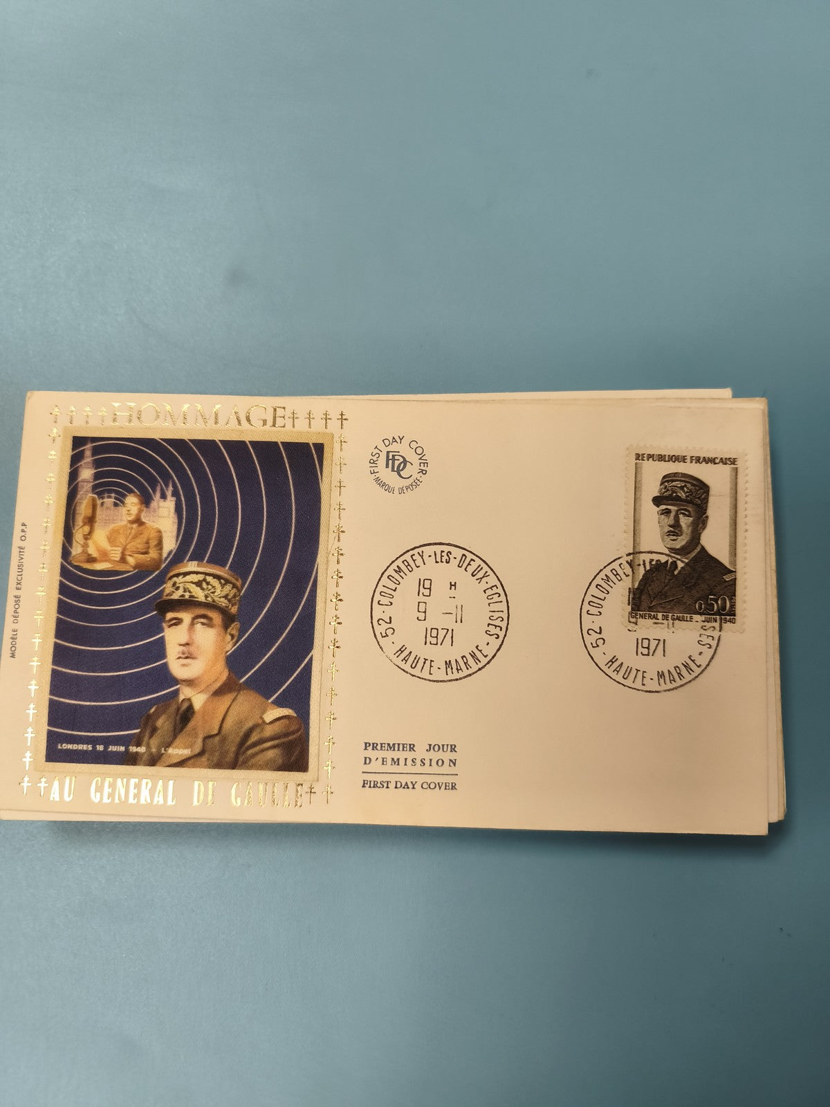 Ancienne enveloppe philatélie Premier Jour 1971 hommage Général de Gaulle