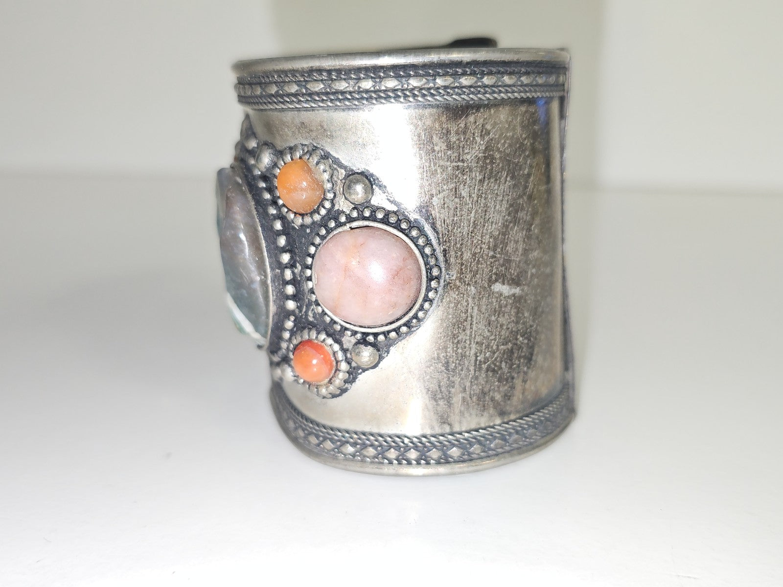Bracelet manchette rétro ancien plaqué argent avec pierres décoratives collectio