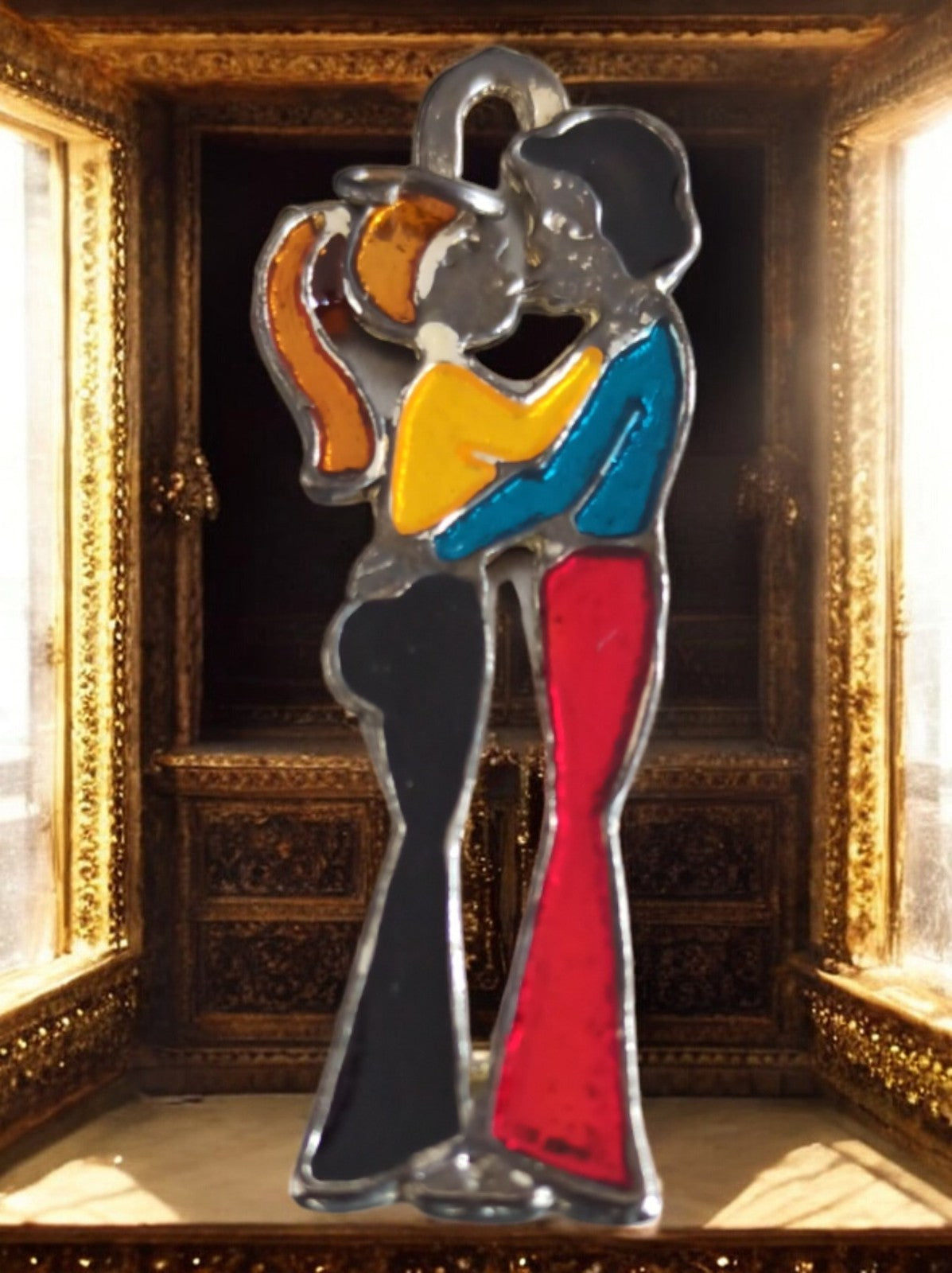 Pendentif vintage années 70 émaillé Couple coloré style rétro rare