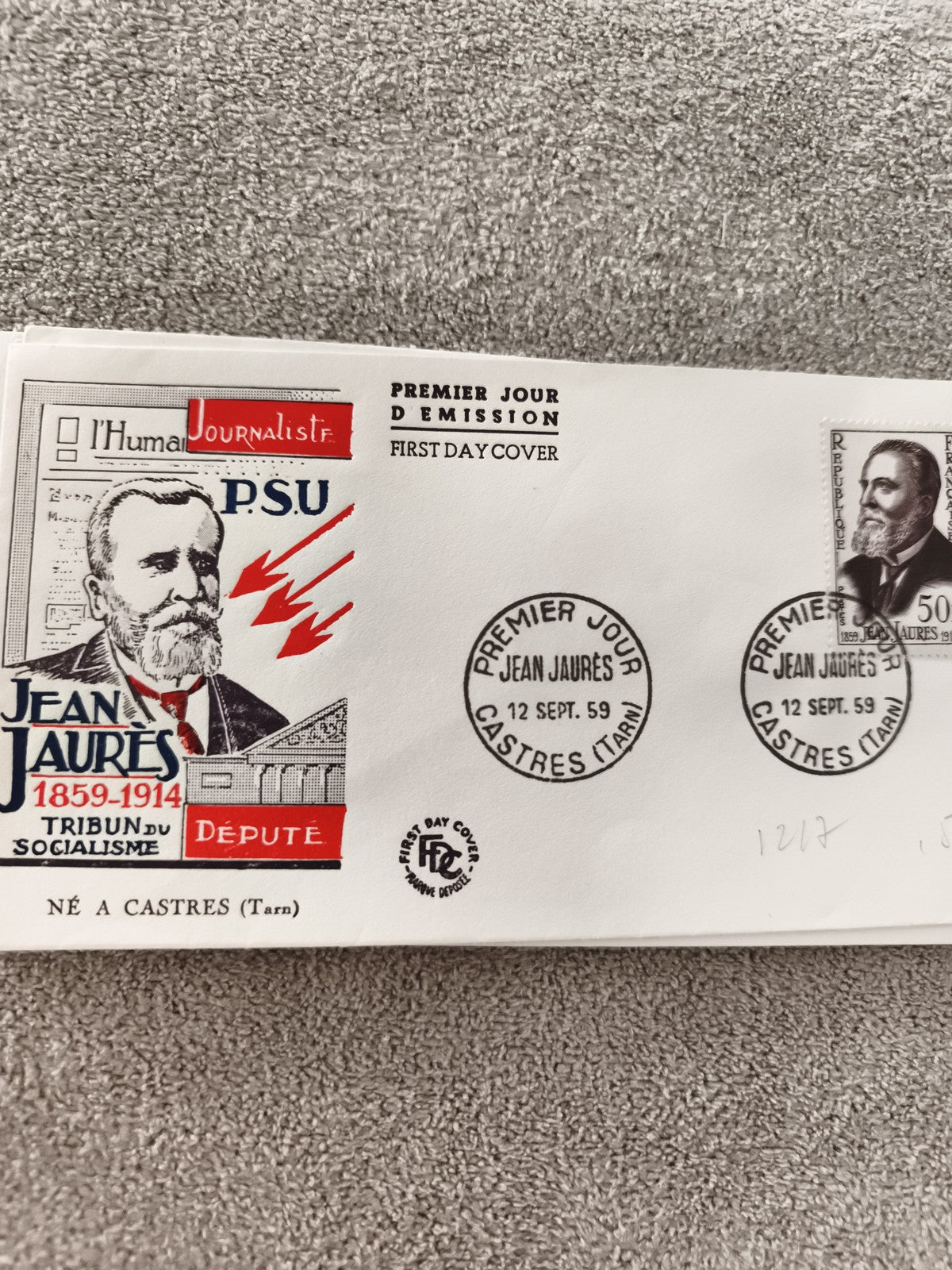 Enveloppe premier jour Jean Jaurès 1959 Castres FDC philatélie ancienne