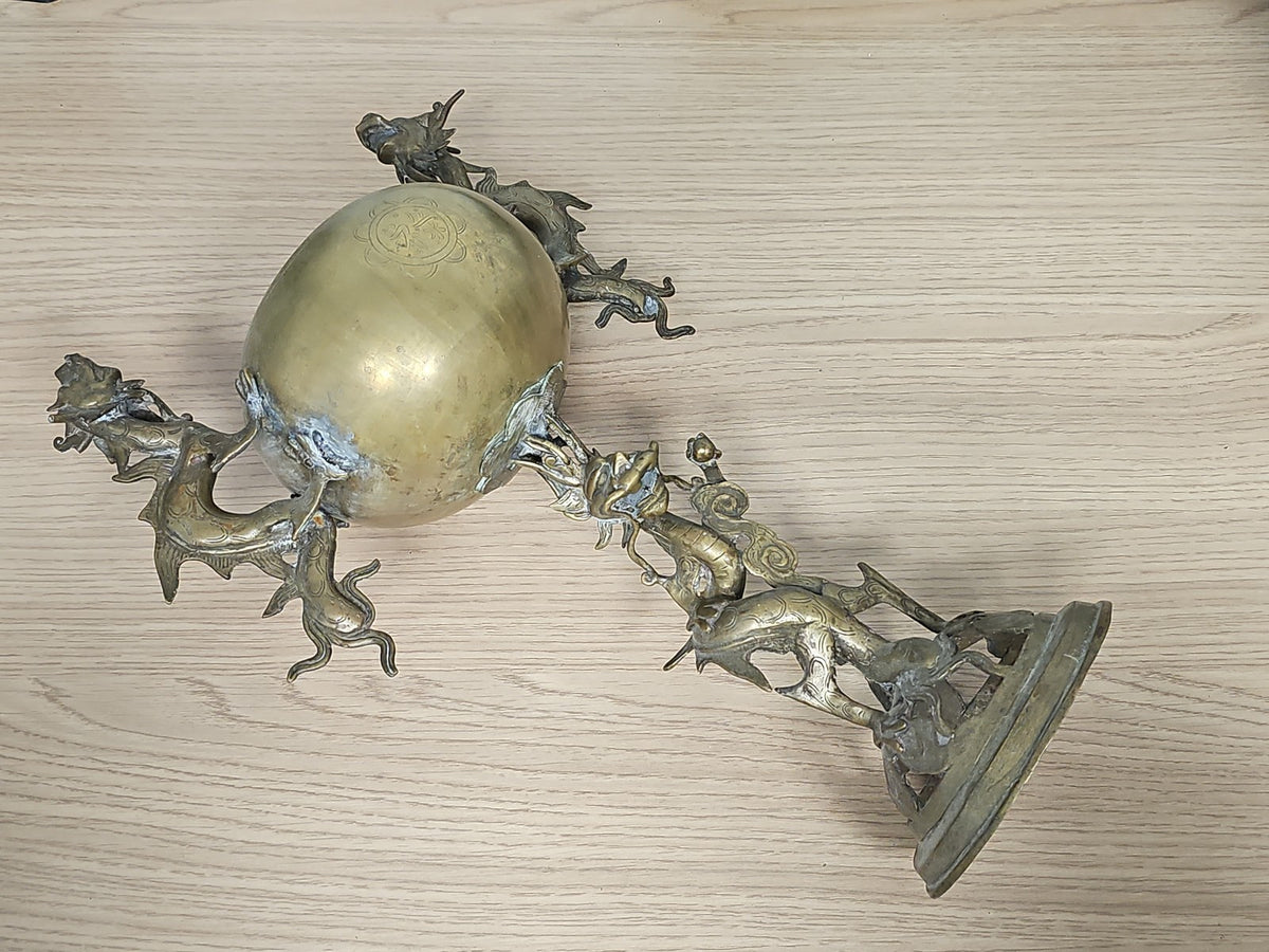 Vintage Chinese decorative bronze ancient sculpture, dragon censer