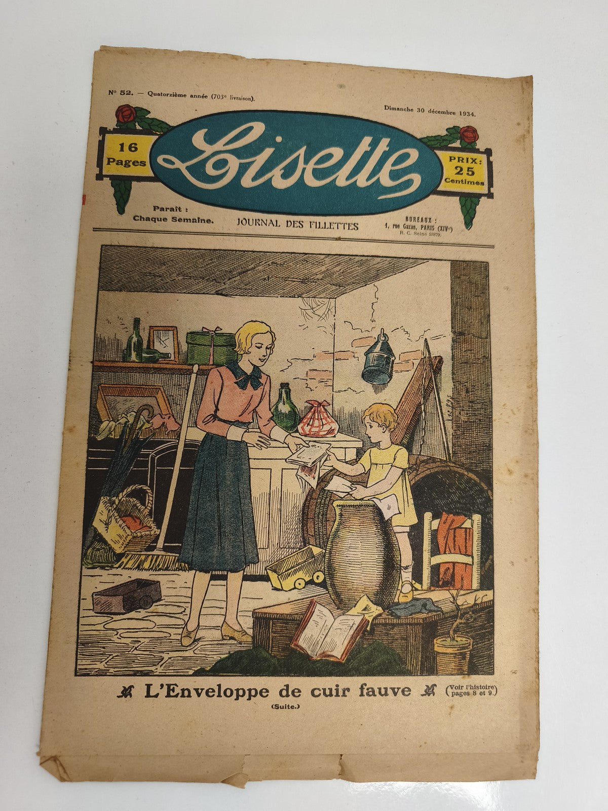 Journal ancien Lisette 1934, 16 pages, couverture illustrée, vintage presse fill