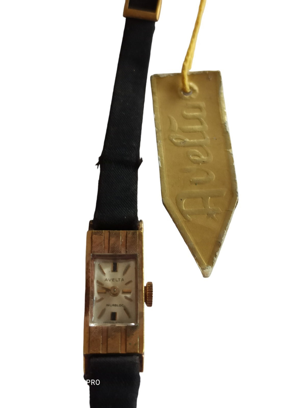 Montre femme Avelta mécanique vintage rectangulaire dorée avec étiquette