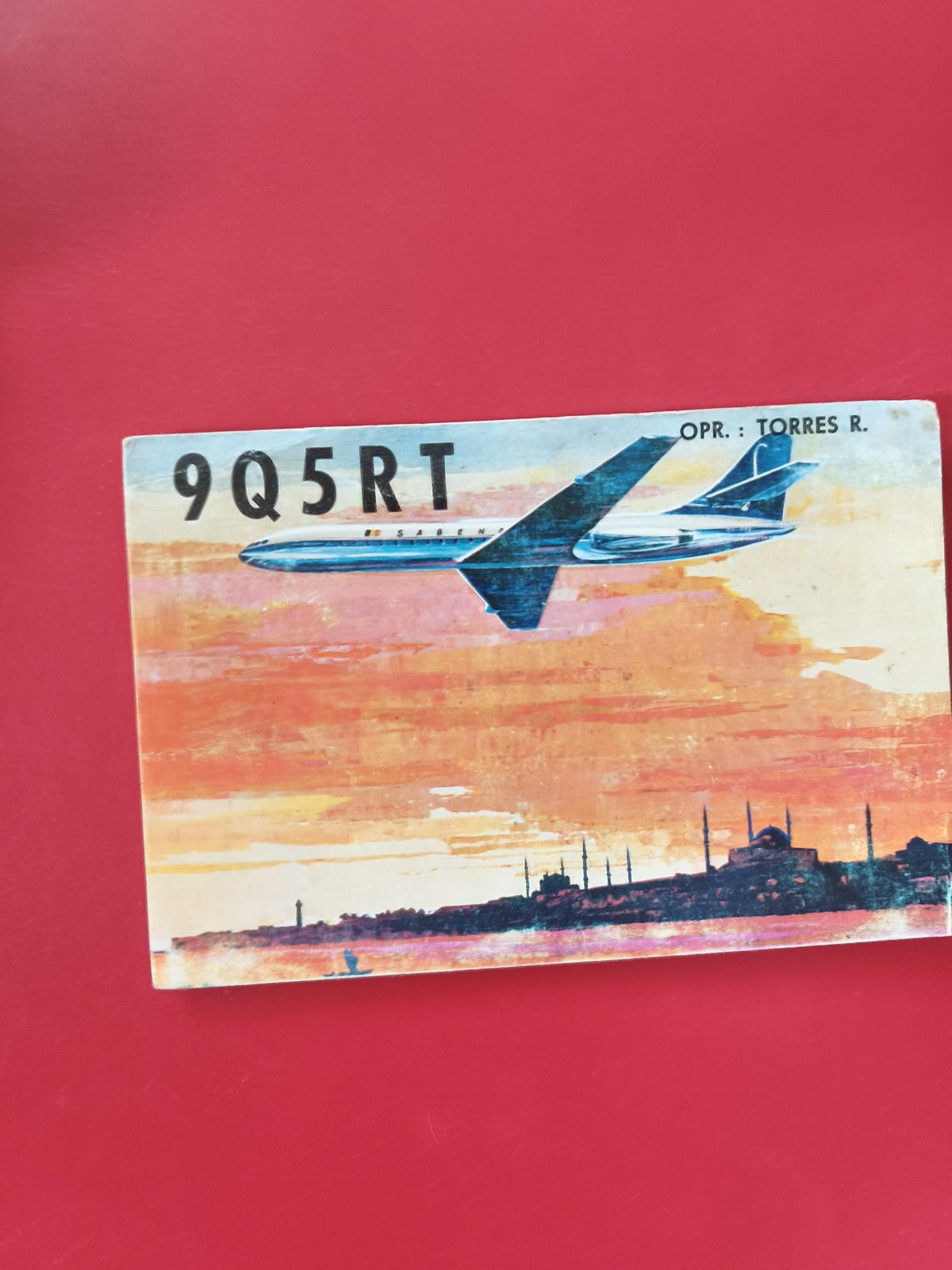 Carte radio 9Q5RT avion paysage coucher de soleil opérateur Torres