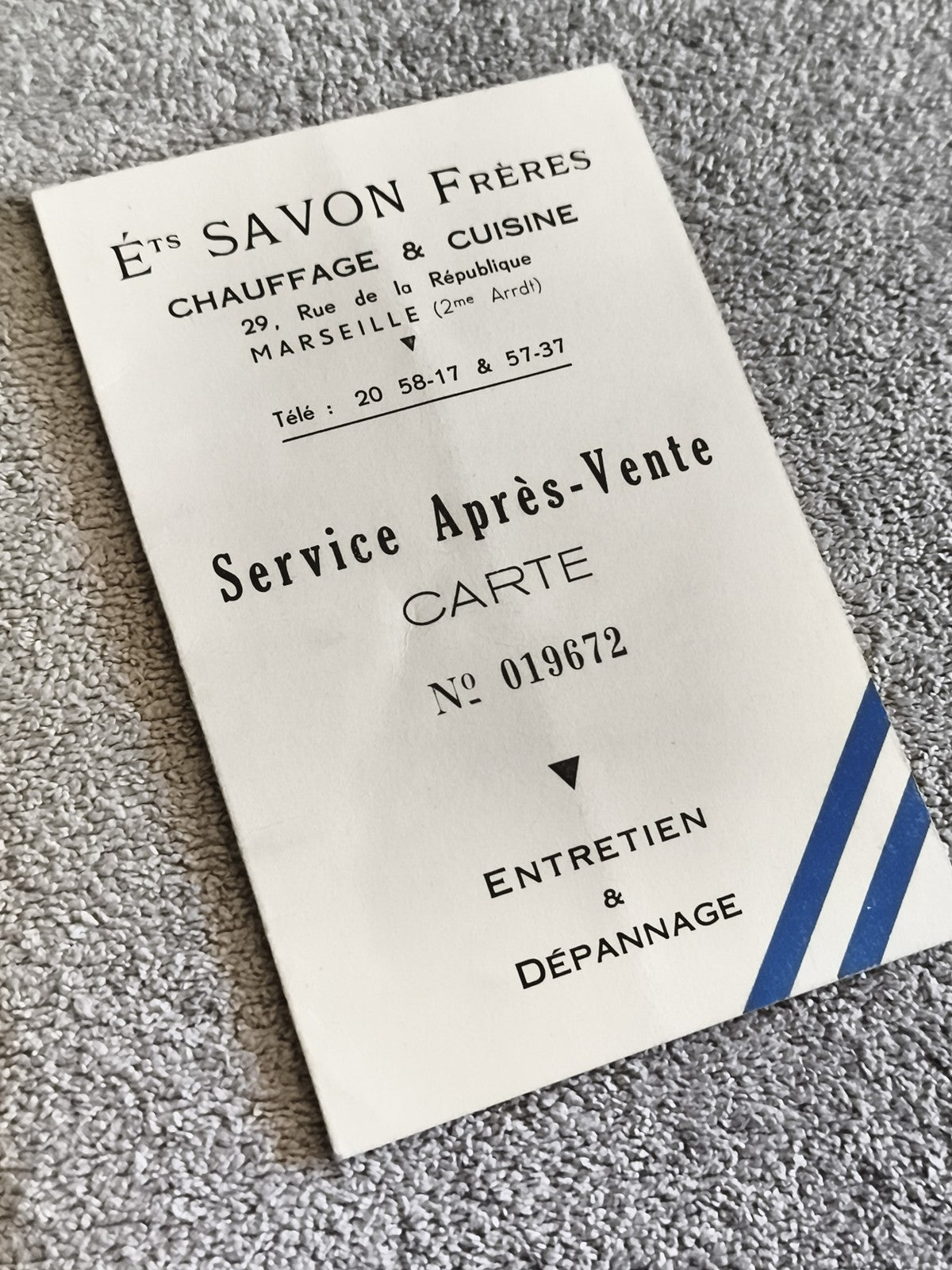 Carte service après-vente Ets Savon Frères Marseille entretien dépannage