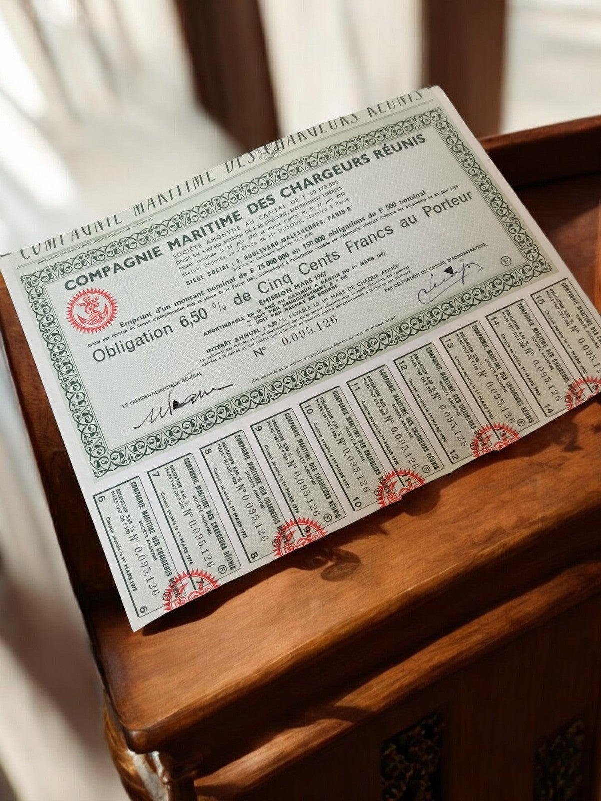 Action ancienne porteur vintage 1920s Compagnie Maritime document financier coll