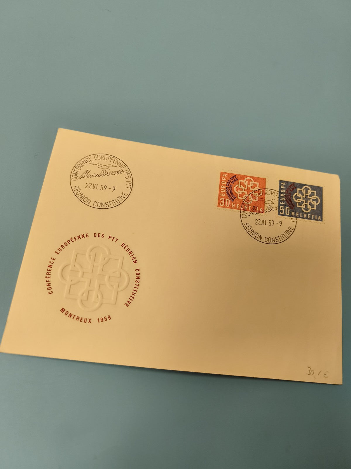 Enveloppe premier jour FDC Montreux 1959 timbres Europa Suisse PTT