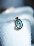 Pendentif religieux ancien Vierge Marie bleu doré vintage médaillon catholique r