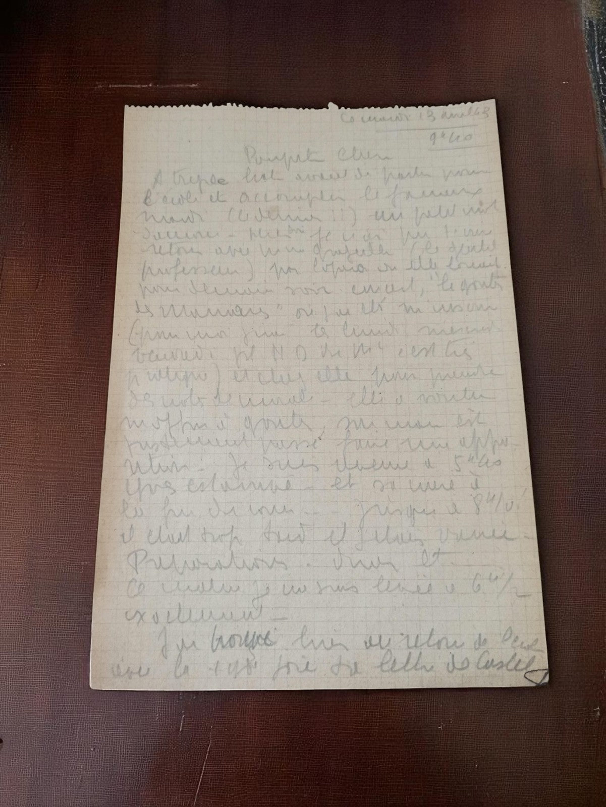 Lettre manuscrite ancienne 1939-1945 guerre, papier quadrillé, écriture crayon