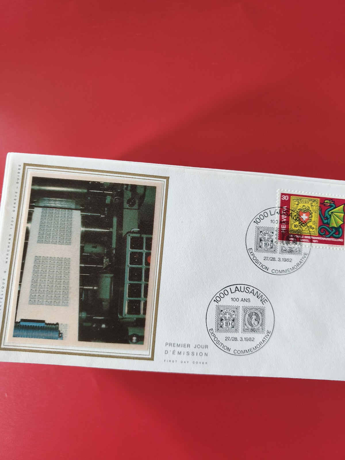 Enveloppe philatélie premier jour Lausanne 1982 timbre Suisse illustrée