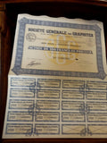 Action au porteur Société Générale des Graphites vintage années 1920 document an